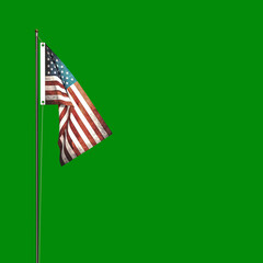 American flag  isolated on green background