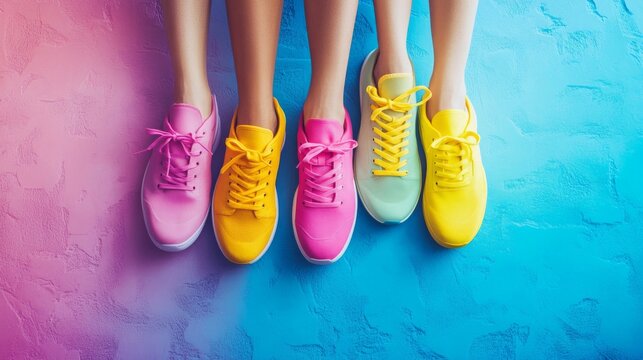 Want to lose weight and be healthy? This fun idea uses bright sneakers and colorful clothes. It's a simple and stylish way to think about exercise and getting in shape.
