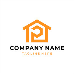 The logo design combines the letter p and a house, using the color orange.
