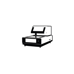 Silhouette of a pathology slide scanner with a rectangular body on white background