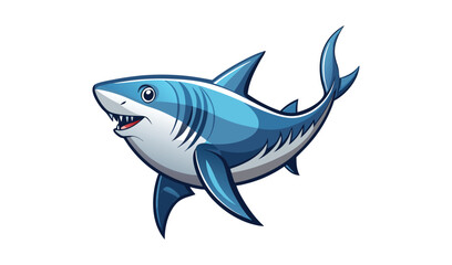 Naklejka premium Photo of a playful cartoon great white shark, isolated on white background, swims with a cheerful expression