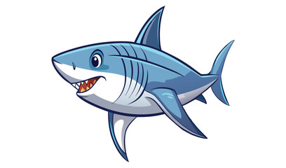 Fototapeta premium Photo of a cheerful cartoon shark, isolated on white background, swims playfully with a toothy grin