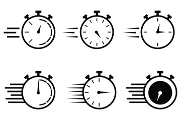 Timer icon set. Alarm clock symbol. Watch countdown vector illustration. Stopwatch sign.