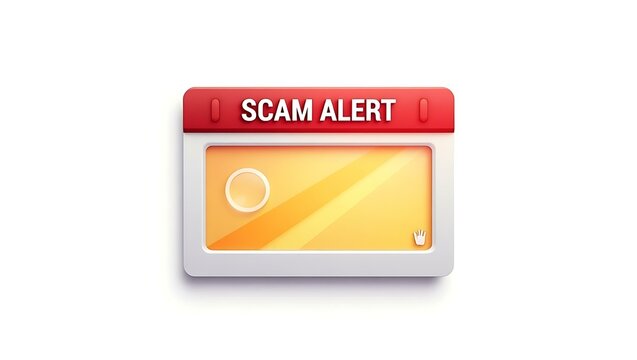 A graphic illustration of a scam alert notification with a vibrant red header and a yellow background.