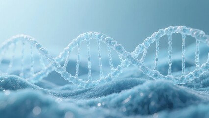Fototapeta premium Close-up of a DNA double helix structure in a soft, blue-toned environment