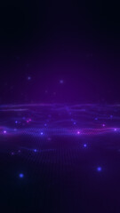 Futuristic Tech Grid Background, Glowing Dots in Purple Blue Neon.