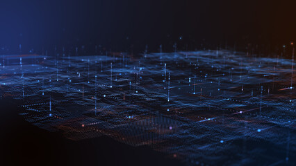 Futuristic Digital Grid Background with Glowing Blue and Red Lights