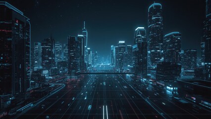Fototapeta premium Cyberpunk AI City Background with Neon Lights and Futuristic Architecture