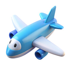 Cute cartoon airplane 3d render isolated on transparent background