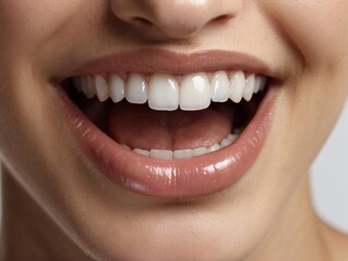 Obraz premium beautiful cute smile with very clean perfect teeth. chin, nose and mouth visible