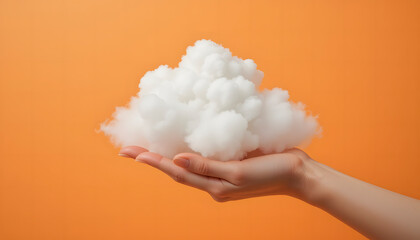 ia generated. hand holding cloud. Photorealist clouds touched by hand