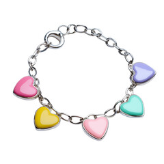 Silver chain bracelet with pastel heart charms