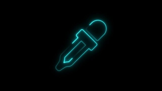 Glowing neon eyedropper icon against a black background for creative design use