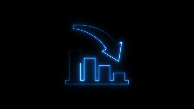 Animated neon downward trend graph illustrating financial decline on black background