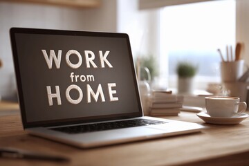 Cozy Workspace Featuring a Laptop and Coffee on a Sunny Morning Generative AI