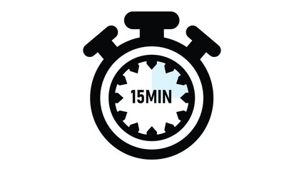 15 Minutes Timer Icon, Modern Flat Design. Clock, Stopwatch, Chronometer Showing Fifteen Minutes Label. Cooking time, Countdown Indication.
