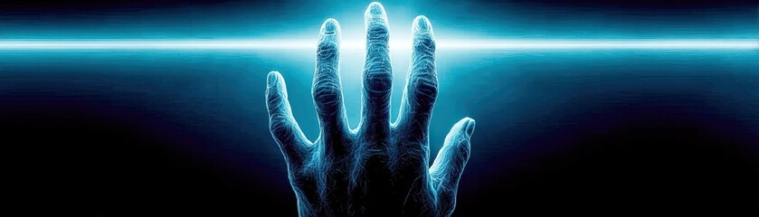 Panic attack by managing stress and fear concept. A glowing hand reaching towards a bright horizon of light.
