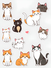 Fototapeta premium Set of cute cat sticker vector. Lovely cat and friendly doodle pattern in different poses and breeds. Adorable funny pet and many characters hand drawn collection for T-shirt, sticker, pet shop.