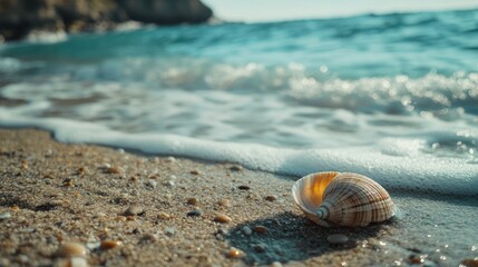 Obraz premium Seashell Serenity: A Glimpse of Coastal Tranquility on a Sunny Beach