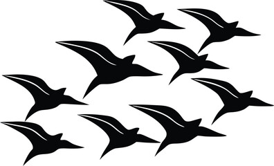 Flying birds in formation silhouette design illustration.