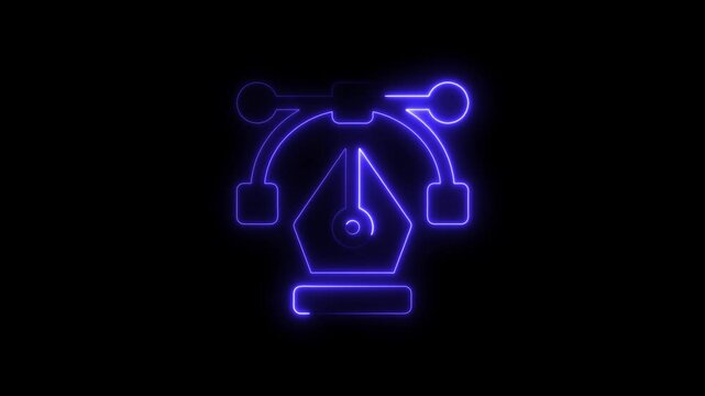 Animated neon pen tool icon loop against a dark black background