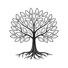 Obraz premium Minimalist Black Line Art Outline Rooted Tree Vector illustration