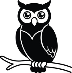 Owl sitting on a branch silhouette vector 