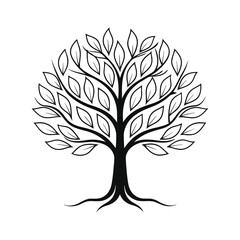Obraz premium Minimalist Black Line Art Outline Rooted Tree Vector illustration