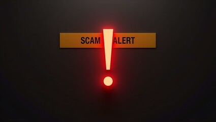 A striking warning sign with a red exclamation mark indicating a scam alert.