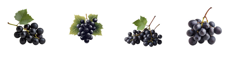 Black grapes isolated on white background. Mix Collection Png.