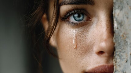 Anxiety disorder through stress healing and support concept. A close-up portrait of a woman expressing deep emotion and vulnerability.