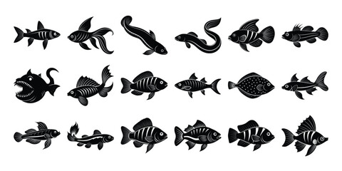 Collection of Diverse Fish Species  Silhouettes of Aquatic Life