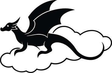 Dragon flying in the clouds silhouette illustration