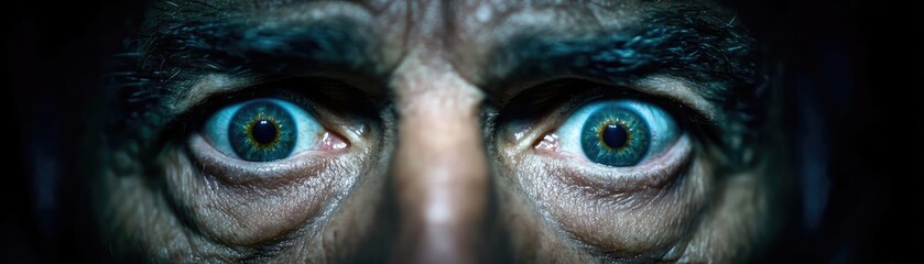 Panic attack by managing stress and fear concept. Close-up of intense eyes reflecting deep emotions and thoughts.