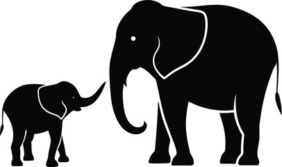 Elephant with baby silhouette vector 