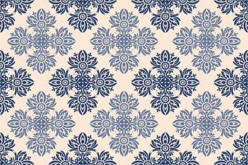 Ethnic abstract ikat floral patterns background.Antique Damask tribal embroidery with Aztec style.Geometric flower folklore ornaments.Indian or other Asian-inspired.Design for carpet, wallpaper, cloth