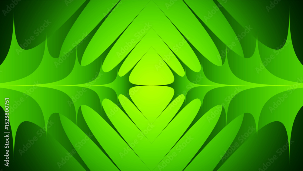 Poster Abstract green background with 3d lines pattern, symmetrical minimal striped background.