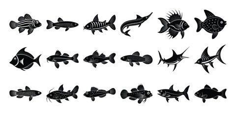 Fototapeta premium Collection of Diverse Fish Species Illustrations of Various Aquatic Life