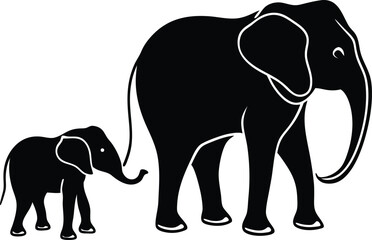 Elephant with baby silhouette vector 