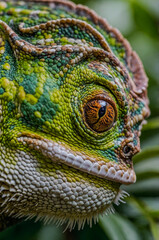 close up of a green iguana