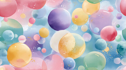 seamless background with balloons, pattern in a watercolor style