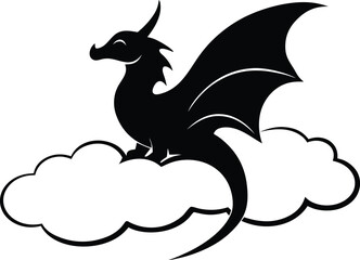 Dragon flying in the clouds silhouette illustration