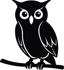 Owl sitting on a branch silhouette vector 