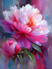 peony flowers, wall art oil painting style