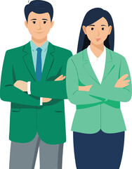 Confident Business Professionals Illustration Man and Woman with Arms Crossed in Business Attire