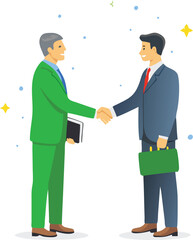 Fototapeta premium Businessmen Shaking Hands Closing a Deal Partnership Agreement Successful Collaboration Flat Vector Illustration