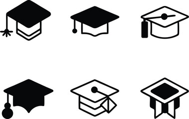 graduation cap icon set vector, graduation cap line art vector