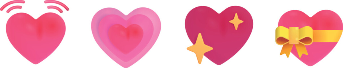 3D Gradient Heart Icons – Beating, Growing, Sparkling, Ribbon
