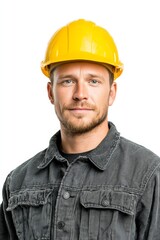 male construction worker with hard hat, isolated on a pure white background