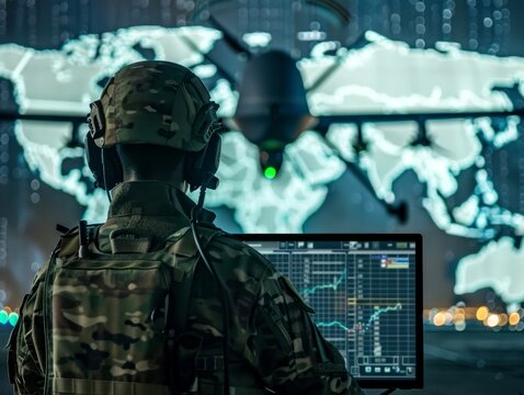 Military Analyst Monitoring Global Data and Drone Operations: Surveillance, Intelligence, and Modern Warfare Concepts